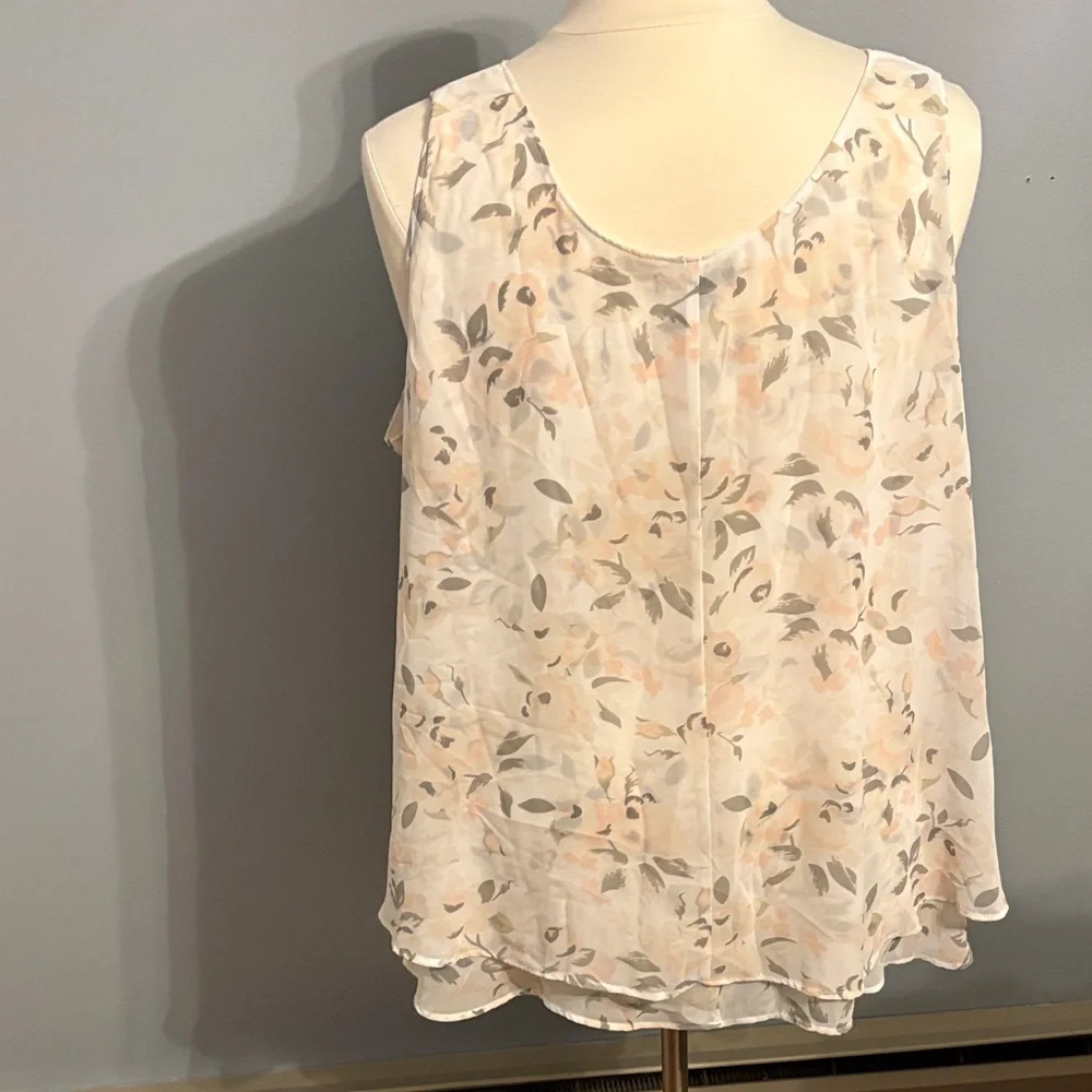 Lane Bryant Cream Floral Layered Chiffon Camisole Top - Picture 6 of 7
